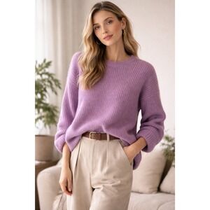 Madewell Purple Chunky Knit Pullover Sweater Women's Size S Acrylic Alpaca Blend